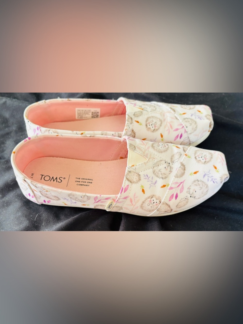 Toms Canvas Slip-Ons with Hedgehog & Floral Print - Cream & Pink Women’s Size 7 - Picture 2 of 10